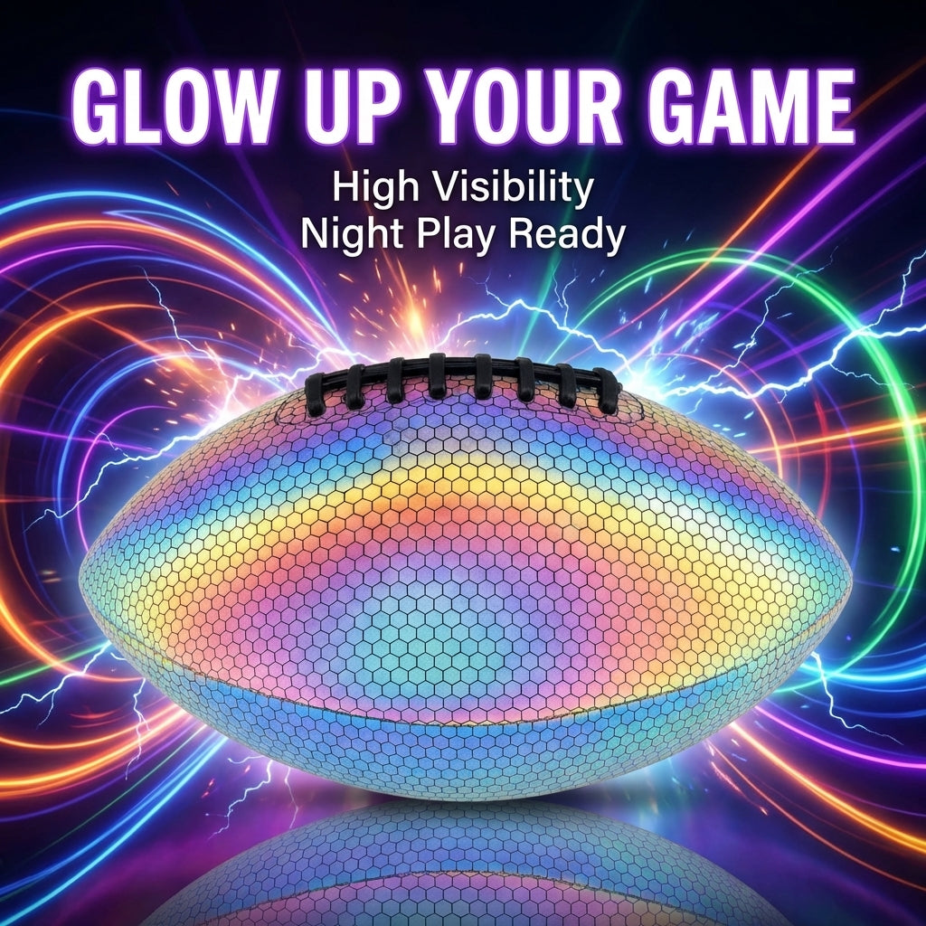 Reflective American Football Size 9, PU Leather Night Football for Low Light Games, Adults Reflective Glow Dark Training Football