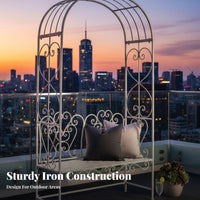 2-Person Seating Garden Arch with Bench Weather-Resistant Climbing Plant Trellis Bench Heavy-Duty Construction Wrought Iron Arbor Seat Multi-Purpose Decoration for Gardeners, Homeowners, Event Planners, Patio, Backyard, Yard