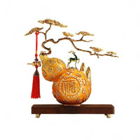 Wood Base Ornament Arched Top Gourd Desktop Decor Feng Shui Decoration