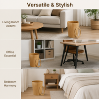 Wood Waste Bin, 6L Round Litter Bin, 30 cm Height, Wood Grain Finish, Rubbish Bin for Bathroom, Living Room, Hotel, Dormitory