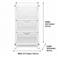 3 Tier Storage Trolley, White Carbon Steel Kitchen Storage Cart with Pull-Out Drawers, Freestanding Rolling Utility Tool Trolley