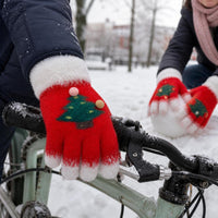 Snowflake Christmas Tree Fingerless Gloves for Women and Kids, Touchscreen Compatible, Plush Lined, Thick Warm for Winter Cycling