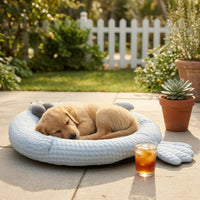 Breathable Cooling Pet Bed Padded Round Pet Bed Woven Texture Cat Cooling Mat Light Blue for Cats, Dogs, Summer