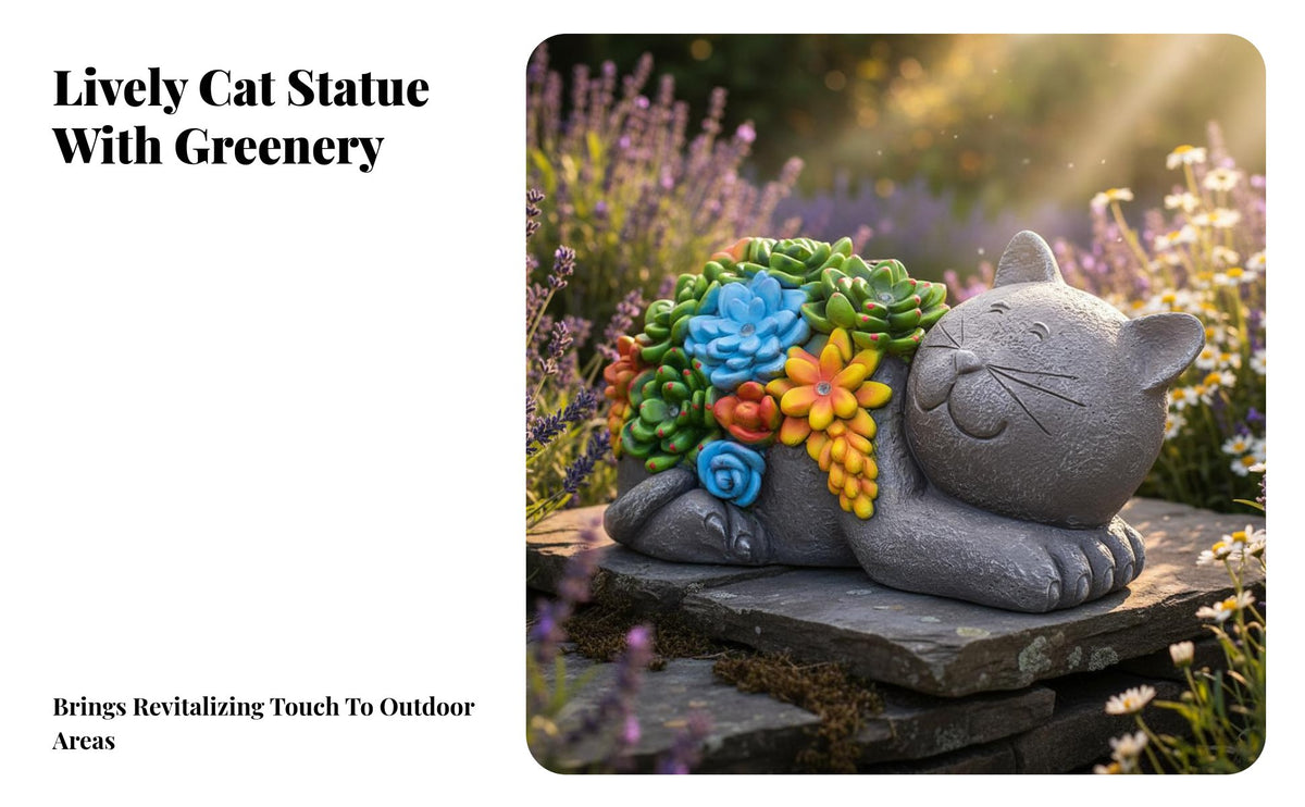 Sun-Powered Feline Statue Cute Design Resin Cat Outdoor Light Weather Resistant Outdoor Lighting for Gardeners, Lawn, Backyard, Patio