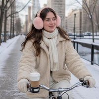 Winter Plush Earmuffs with Lace Trim for Cycling and Cold Weather