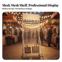 Folding Grid Display Rack Foldable Freestanding Mesh Display Easy Assembly Metal Grid Panel Stand for Market Vendors, Supermarkets