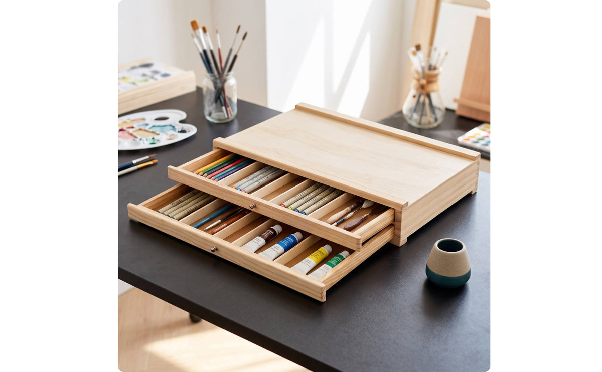 Art Supply Organizer Compartmented Artist Supply Storage Box Rectangular Pencil Storage Box with Drawers for Students, Teachers, Desk, Classroom