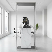 Horse Head Statue Artistic Design Black Horse Bust Gold Accents Tabletop Sculpture for Living Room, Entryway, Bookshelf