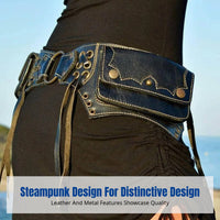 Medieval Steampunk Leather Waist Bag, Retro Multi-Pocket Belt Pouch, Norse Costume Accessory, Halloween Cosplay, Adult
