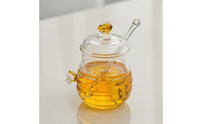 Wide Mouth Honey Jar with Dipper Ribbed Honey Jar with Lid Clear Glassware Transparent for Tea Station, Breakfast Table