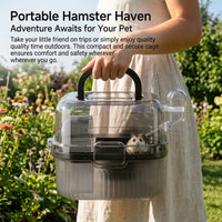 Portable Hamster Cage and Travel Carrier with Built-in Grip, Open Top Hamster Cage Carry Case, Travel Cage Starter Kit with Hamster Wheel