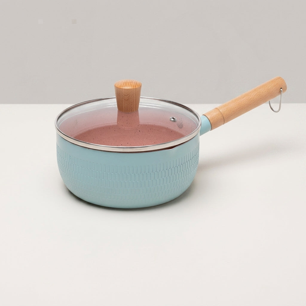 Baby Food and Milk Pan for Electric Hobs, Aluminum Alloy Small Saucepan with Lid and Wood Handle, Induction Saucepan for Camping, 1 Piece