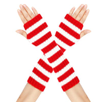 Anime Cosplay Striped Gloves, Fingerless Knit Sleeves, Christmas, Autumn Winter, Polyester