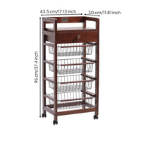Wood Drawer Basket Cart Open Frame with Drawer Brown Finish Wooden