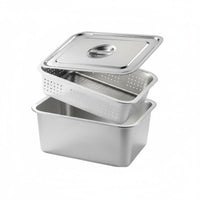 2 Pieces Easy to Clean Stainless Steel Drain Pan Set Heavy-Duty Perforated Draining Tray Oven Safe Deep Rectangular Steel Tub for Commercial Kitchens, Restaurant, Food Service