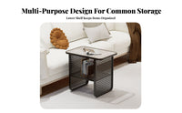 Nordic Design Two-Tier Woven-Panel Side Table Minimalist Aesthetic 2-Tier Table Japanese Aesthetic Nightstand Space-Saving for Apartment Dwellers, Homeowners, Bedroom, Small Areas, Guest Room, Entryway