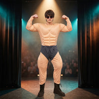 Full-Body Muscle Suit Long-Sleeve Muscle Costume Black Superhero Bodysuit Comfortable for Adults, Men, Halloween, Cosplay