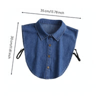 Detachable Denim Shirt Front Insert Button-down Half Shirt for Women, Students, Layered-Look, Office, School