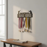 Sleek Black Finish Baseball Medal Hanger Rust-Resistant Metal Sports Medal Holder Minimalist Design Wall Mount Sports Awards Holder Easy to Install for Athletes