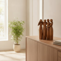 Carved Resin Figurine with Wood-Grain Look Modern Sculpture of Female Figures Decorative Tabletop Figurine Artistic for Women, Bedside Table