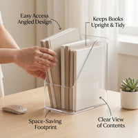 Desktop File Organizer for Book Storage, Vertical Clear Rack for Study Room and Office, Lightweight Document Holder for Students