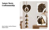 Angel Wing Wind Chime Bronze-Toned Leaf Center Chime Metal Angel Ornament Decorative for Garden