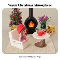 Miniature Fireplace DIY Assembly Dollhouse Fireplace Realistic Simulation Miniature Christmas Decoration for Collectors, Adults, Dollhouses, Dioramas