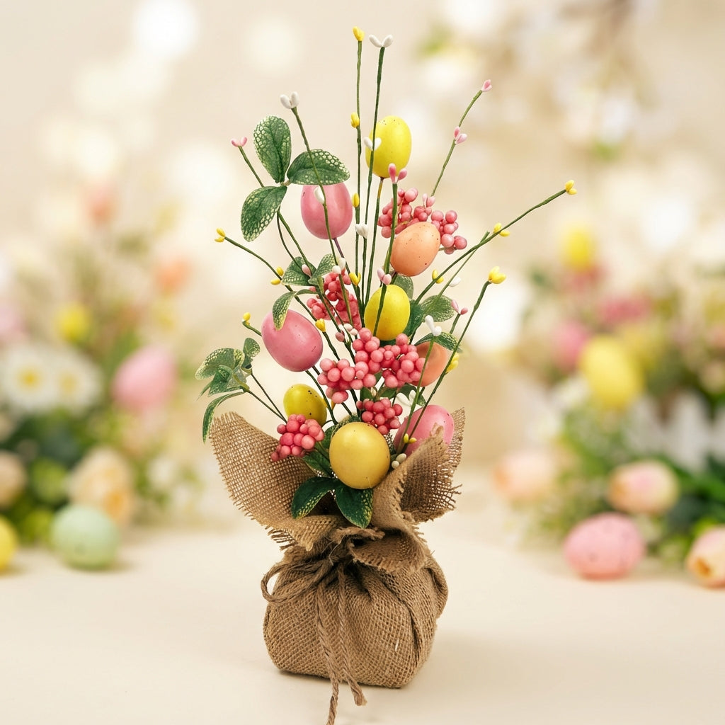 Easter Egg-Shaped Ornament Display Colorful Eggs Artificial Easter Branch Arrangement Festive Tabletop Seasonal Branch Display for Homeowners, Adults