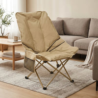 Camping Chair and Folding Chair for Adults, Heavy Duty Carbon Steel Moon Chair with Side Pocket, Padded Folding Camping Chair, Fold up Chair