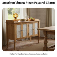 Vintage Design Carved Entryway Cabinet Versatile 4 Door Sideboard Sturdy Construction Carved Door Storage Cabinet for Guesthouse Owners, Interior Designers, Homeowners, Hallway, Dining Room, Kitchen, Bedroom