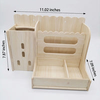 Multi-Functional Wood Feeder and Bunny Hay Feeder, Double-Sided Waterproof Hay Rack for Chinchillas, Guinea Pigs and Degus, 28cm X 20cm X 18cm