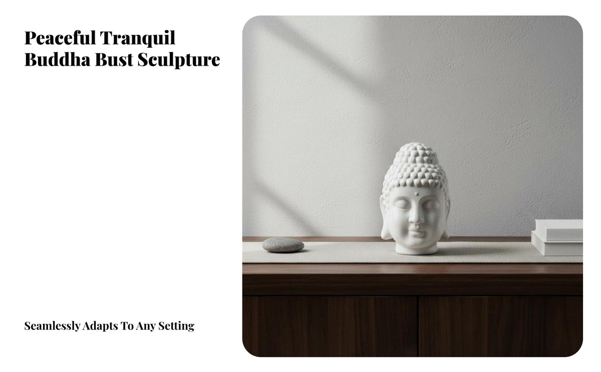 Calming Presence Buddha Head Statue Serene Appearance Ceramic Buddha Head Highly Detailed Craftsmanship Zen Aesthetic Ornament Artistic for Spiritual Seekers, Home Decorators, Meditation Practiti Single Rs, Entrance Hall, Living Room, Bedroom, Office