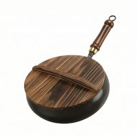 Cast Iron Wok with Wooden Lid Heat Retention Wok with Wooden Lid Even Heating Cookware for Stovetop