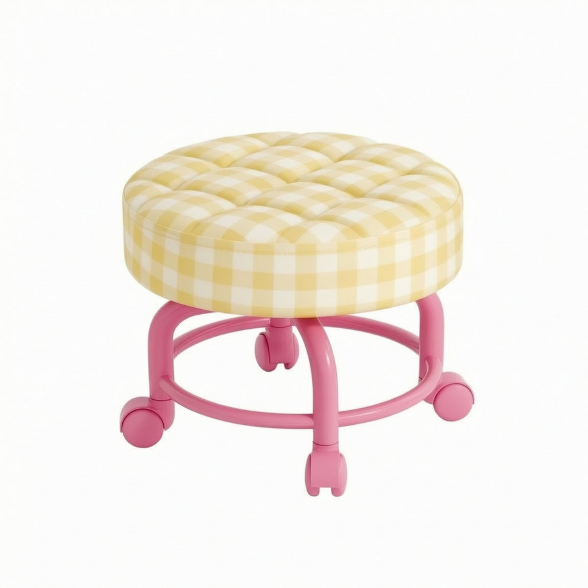 360° Swivel Rolling Stool with Quilted Cushion Padded Low-Profile Rolling Stool Mobile Seat Space-Saving for Students