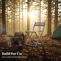 Foldable Webbed Backrest Stool Back Support Folding Chair Compact Portable Seating Sturdy Construction for Campers, Travelers, Camping, Fishing, Home Use, Picnics