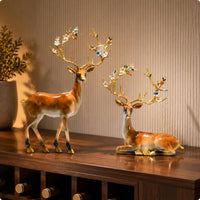 2 Pieces Deer Ornament Flower Antlers Deer Statue Hand Painted Home Decor for Living Room, TV Stand