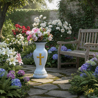 Cross Vase Resin Grave Vase Stone-Look Finish for Cemetery, Patio