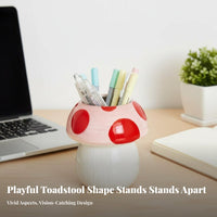 Cute artistic toadstool-inspiredShaped organizer Multi-Functional Storage Lidded toadstool organizer Decorative Pen Holder glossy Glazed Finish for Students, Office Workers, Study Room, Vanity, Bedroom, creative workspace