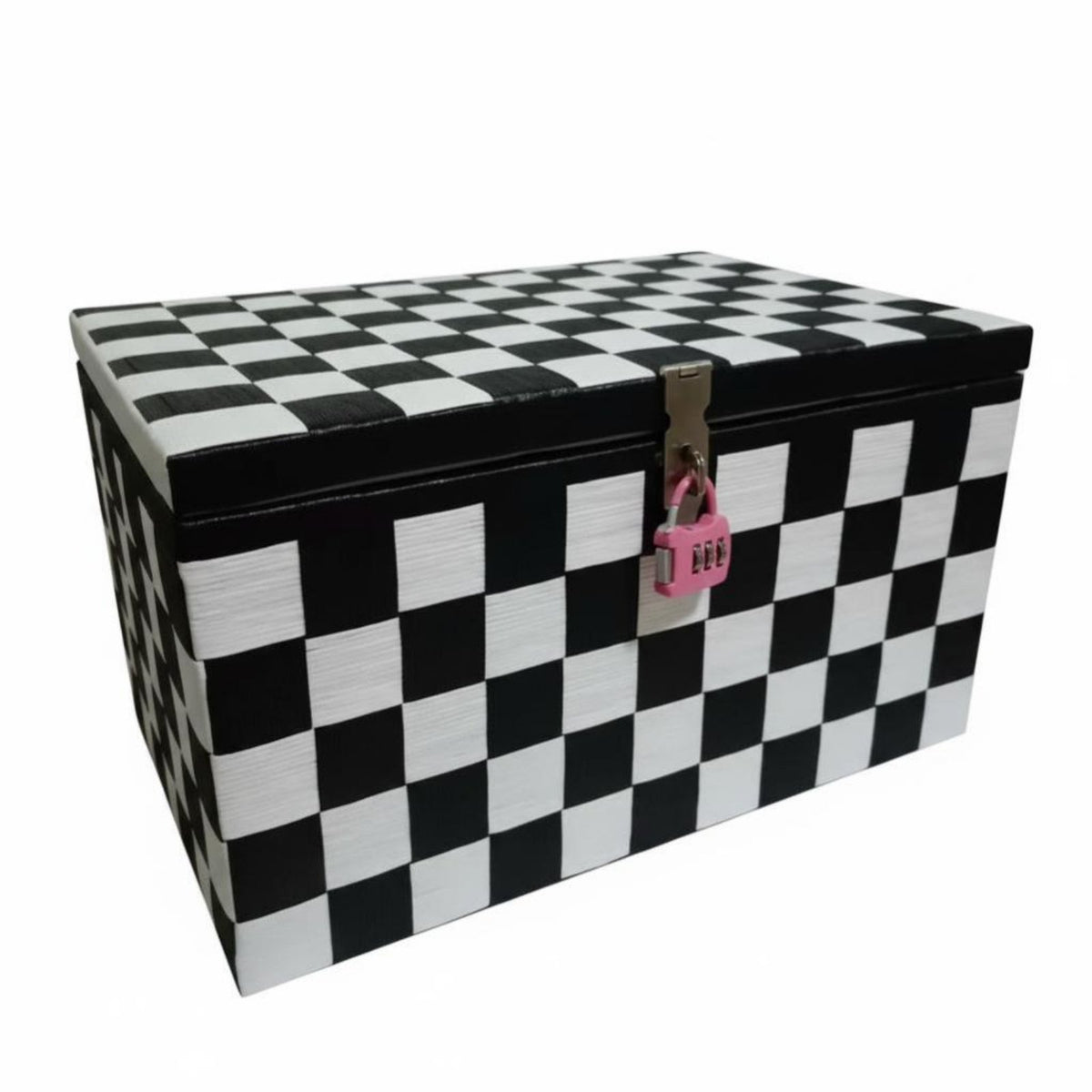 Woven Lockable Chest With Lock Hinged Lid Container Cotton Lined Interior