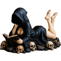 Hooded Reader Figurine Enigmatic Gothic Figure with Book Literary Decor for Desk