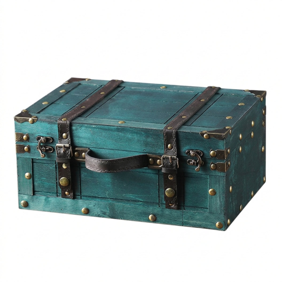 Vintage Suitcase Box Decorative Wooden Box with Leather Handle Dark Wood Wooden Suitcase with Handle for Decorators, Home Decor