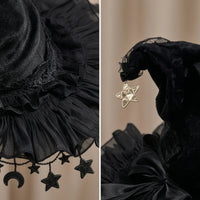 Witch Hat with Lace Trim Handmade Witch Hat with Ribbon Tails Ruffled Costume Headpiece for Cosplayers, Witches, Halloween, Cosplay, Photo Shoots