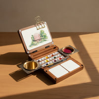 Fold-out Portable Paint Box with Mixing Plates Compact Wooden Paint Box Sturdy Palette Travel-Friendly for Artists, Painters, Sketchers, Outdoor Painting, Studio