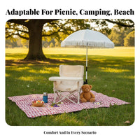 Lightweight Folding Toddler Camp Chair Safety Harness child's Outdoor Dining Chair Long-Lasting Oxford Material Foldable Feeding Seat with Tray Stable Base for Babies, Parents, Caregivers, Camping, Picnic, Beach, Restaurants