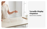 Stepped Acrylic Display Stand Space-Saving Tiered Pin Display Rack Versatile Use Clear Collectible Riser Shelf for Collectors, Anime Fans, Desk