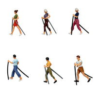6 Pieces 1/87 Skiing Figures with Skis Painted Miniature Skiers Collectible Ski Figure for Hobbyists, Winter Scene, Scenic Decoration