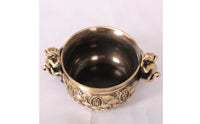Brass Fortune Bowl Greek Key Border Mythical Lion Handle Bowl Wave Pattern