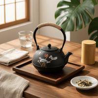Cast Iron Tea Kettle Floral Pattern Decorative Tea Kettle Textured