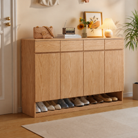 Nordic Wood Shoe Storage Cabinet, Ash Wood Finish Hallway Storage Unit, 35cm Deep Shoe Cupboard for Small Flats