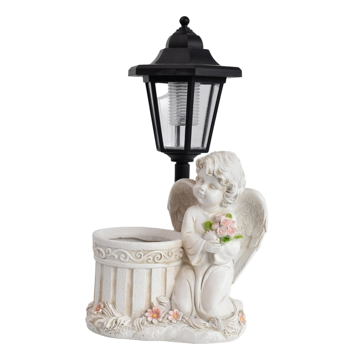 Angel Statue with Solar Lantern Outdoor Garden Figurine Planter Decorative Garden Statue with Lantern for Homeowners, Yard, Patio